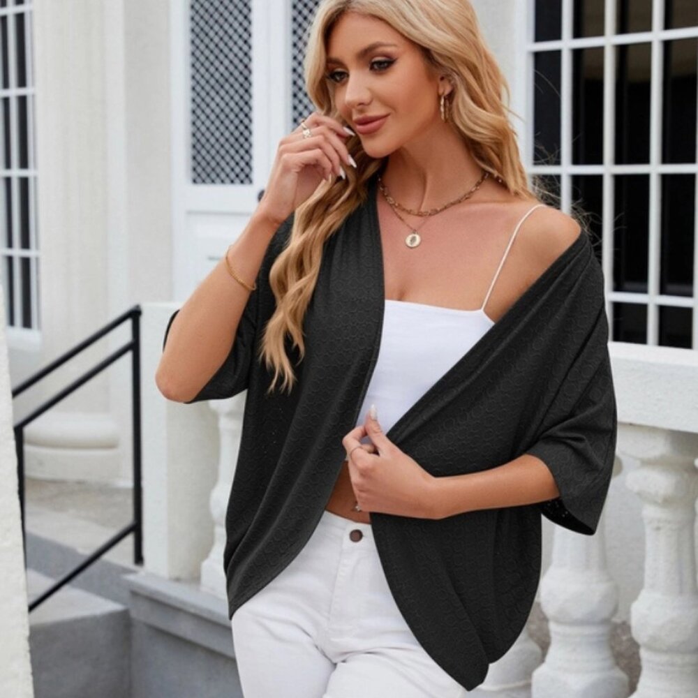 Open Front Short Sleeve Knit Top